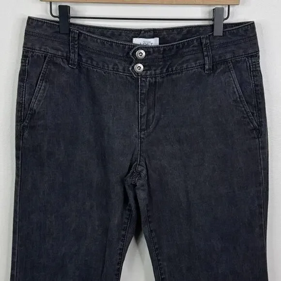 LOFT Marisa Mid-Rise Flare Jeans Dark Gray Double Button Stretch Denim Size 8 - Picture 2 of 8
